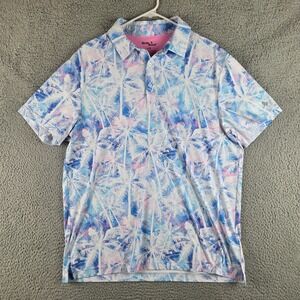 Birdie Bound Polo Shirt Mens L Purple Blue Floral Abstract Short Sleeve Golf